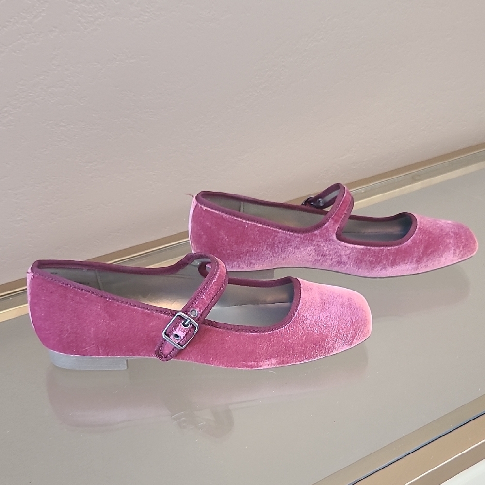 Pink Velvet Mary Jane Flats